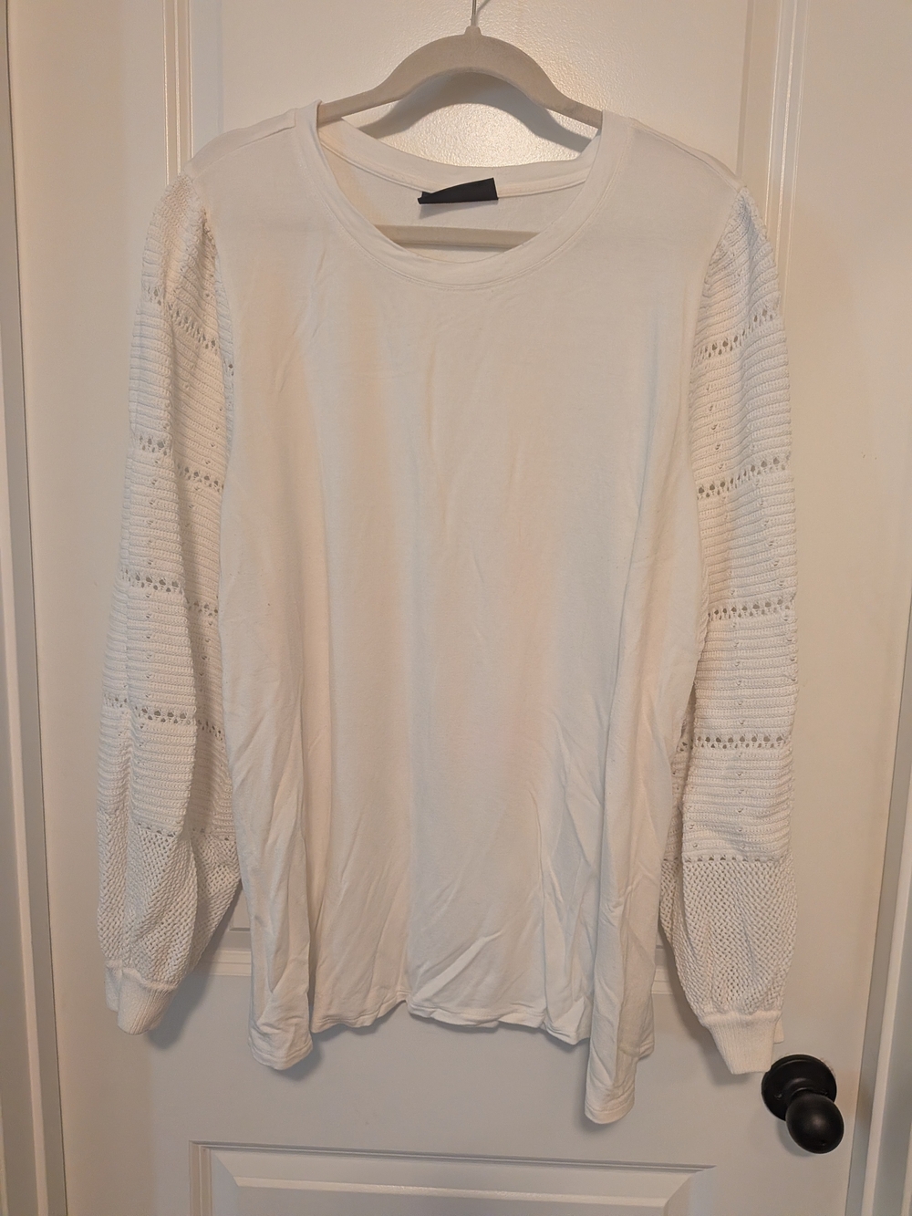 Lane Bryant White Knit Balloon Sleeve Crewneck